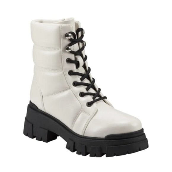 NWT Marc Fisher Amita All White Leather Lace-Up Lug Combat Boot Size 9.5 - Picture 1 of 4